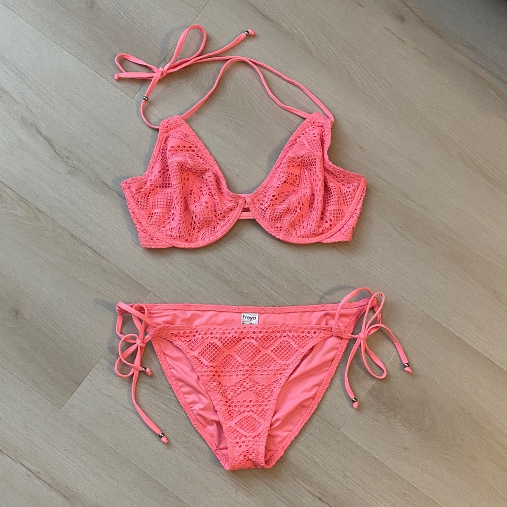 Freya Sundance Coral Pink Crocheted Bikini Set